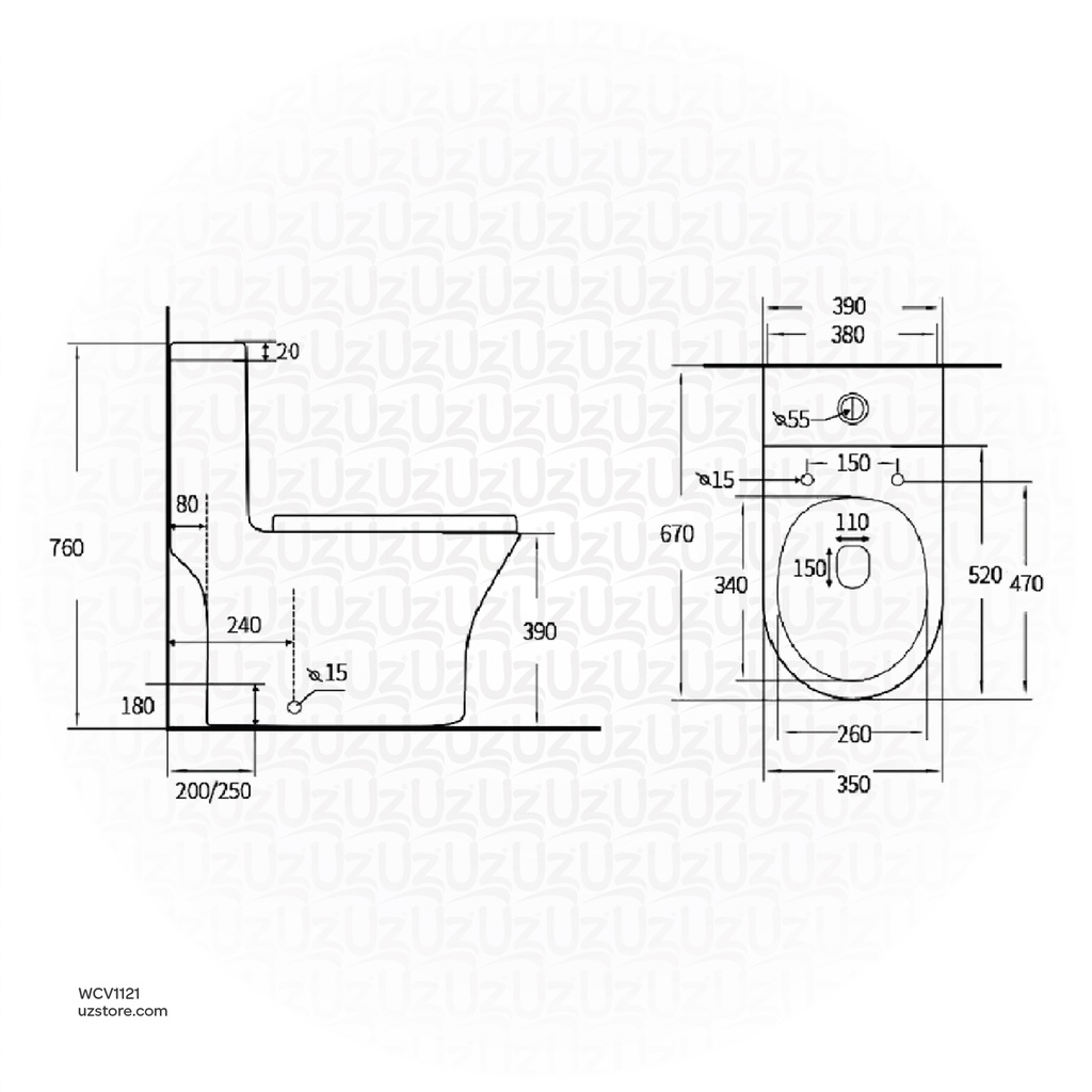 Vlavu WC one piece ( Toilet ) S-trap 250mm , UF seat cover S-trap 250mm , UF seat cover 670*350*760mm CB. 12.0105