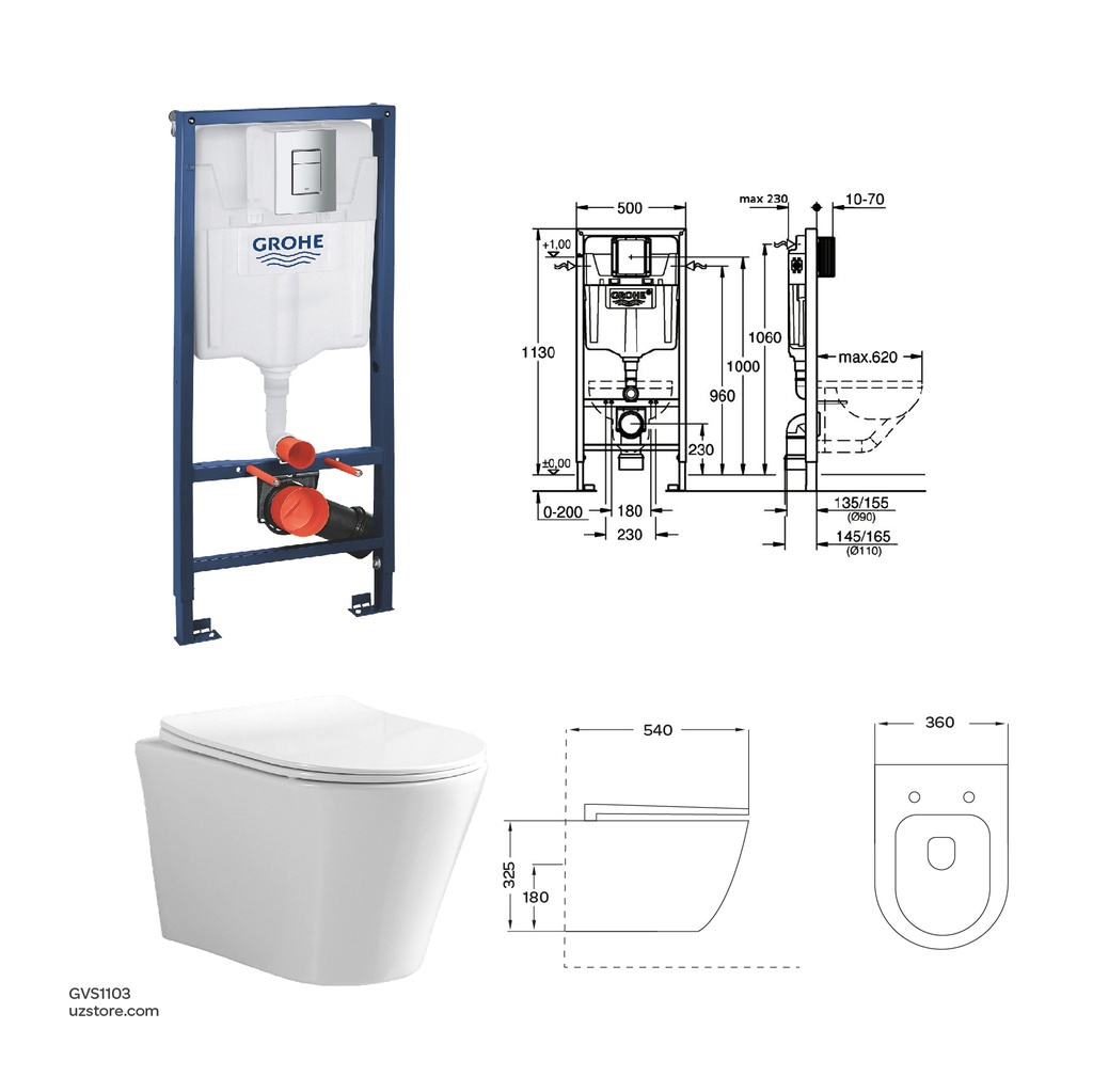 Concealed WC Bundle 101 (GROHE Rapid SL +Vlavu WC Wall Hung) (copy)