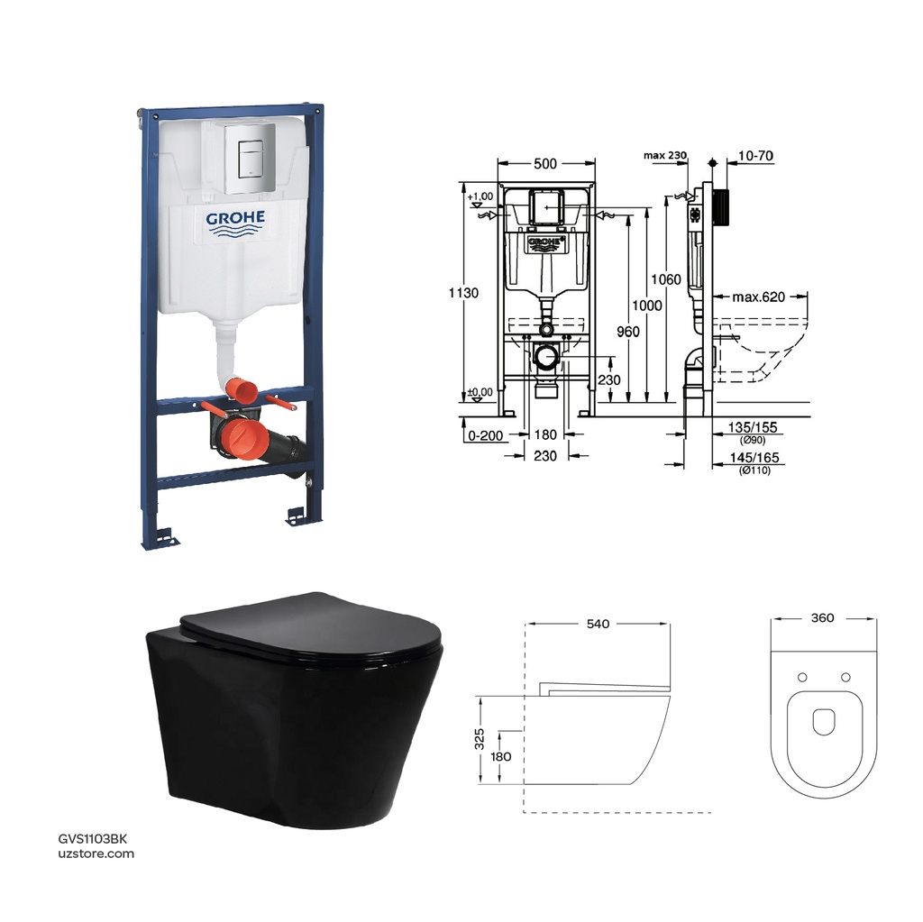 Concealed WC Bundle 101 (GROHE Rapid SL +Vlavu WC Wall Hung)