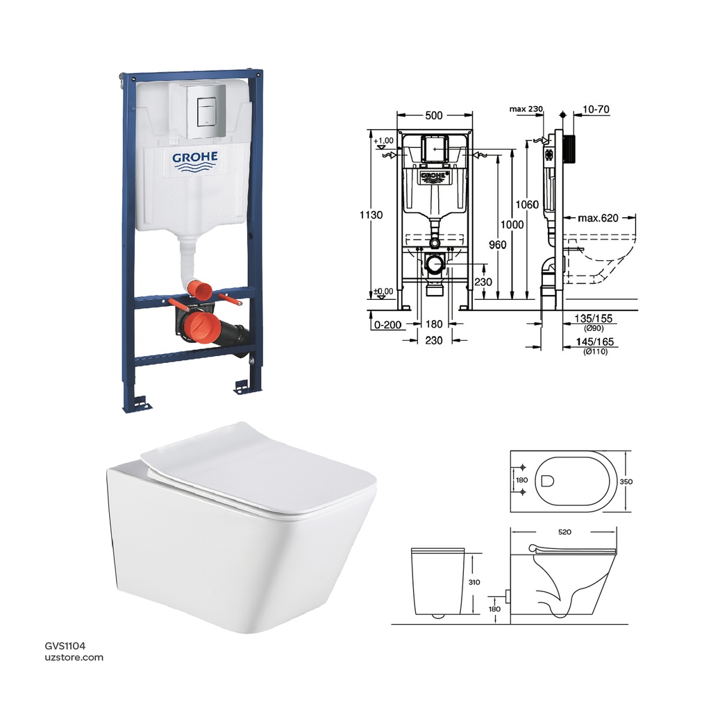 Concealed WC Bundle 101 (GROHE Rapid SL +Vlavu WC Wall Hung)