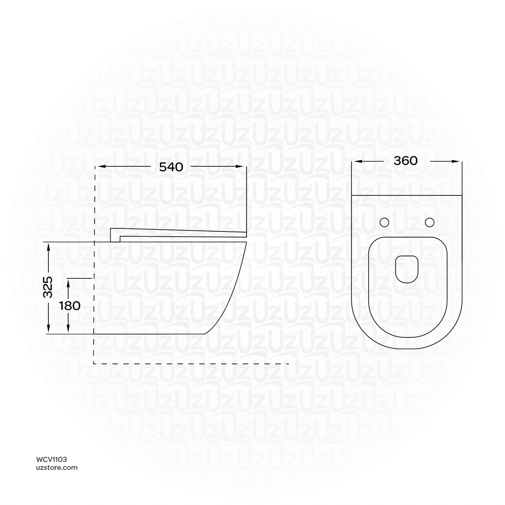 Vlavu wall-hung toilet ( WC ) White Rimless dual-flush ，P-trap 180mm , UF seat cover  495x360x325mm CB. 16.0056