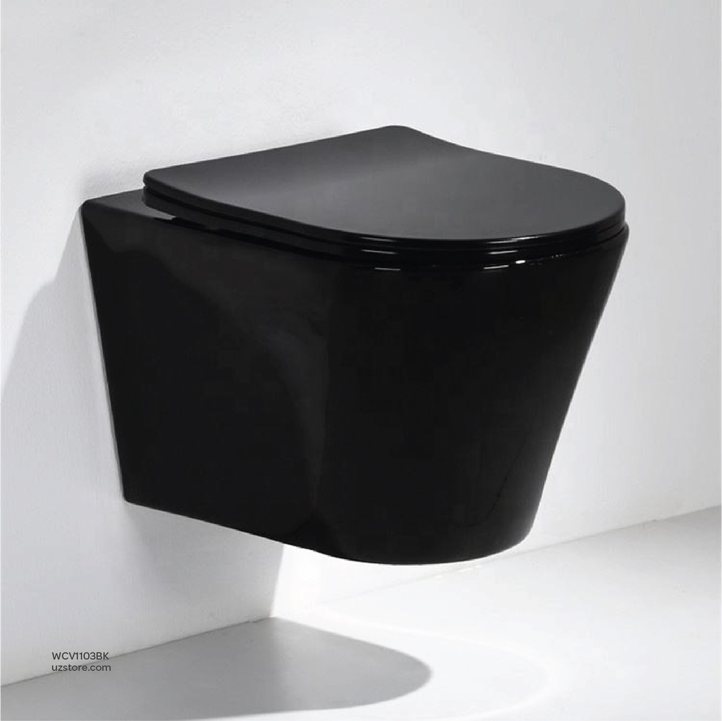 Vlavu wall-hung toilet ( WC ) Black Rimless dual-flush ，P-trap 180mm , UF seat cover  495x360x325mm CB. 16.0056