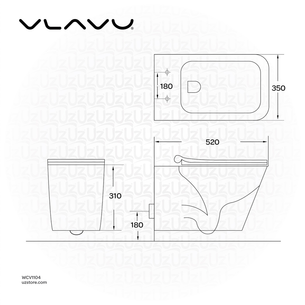 Vlavu wall-hung toilet ( WC ) P-trap 180mm , UF seat cover  520*335*310mm CB.16.0033-C+P180