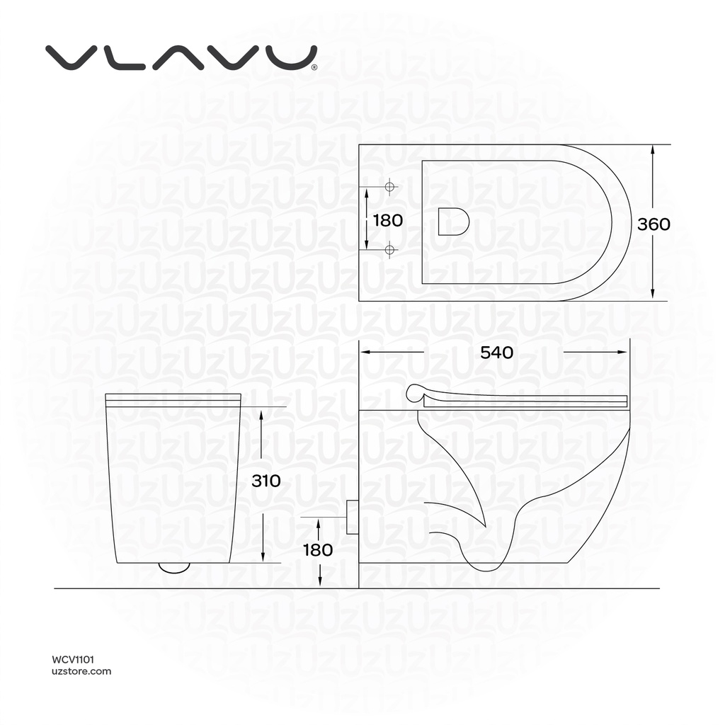 Vlavu wall-hung toilet ( WC ) Rimless dual-flush ，P-trap 180mm , UF seat cover  540x360x310mm CB. 16.0002