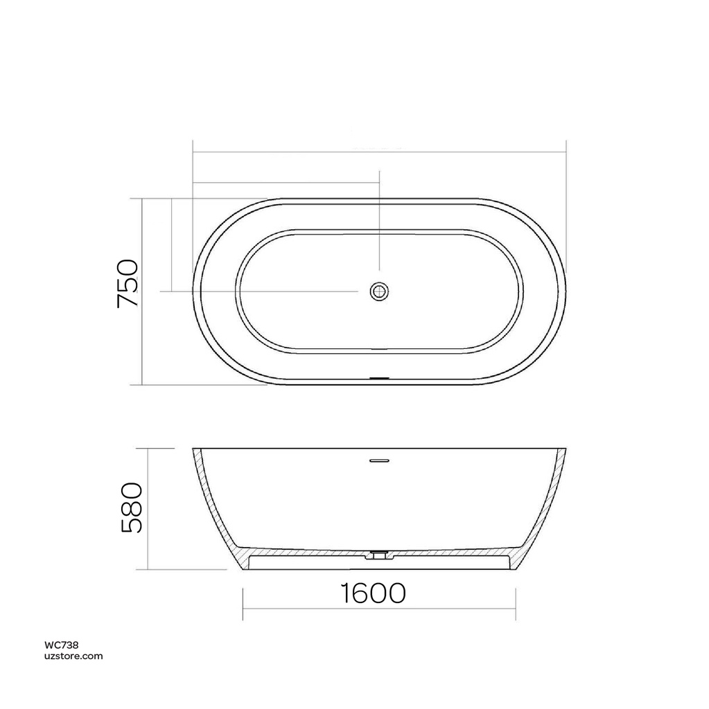 Banyu ZS-9190 Acrylic bathtub  750*1600 *580