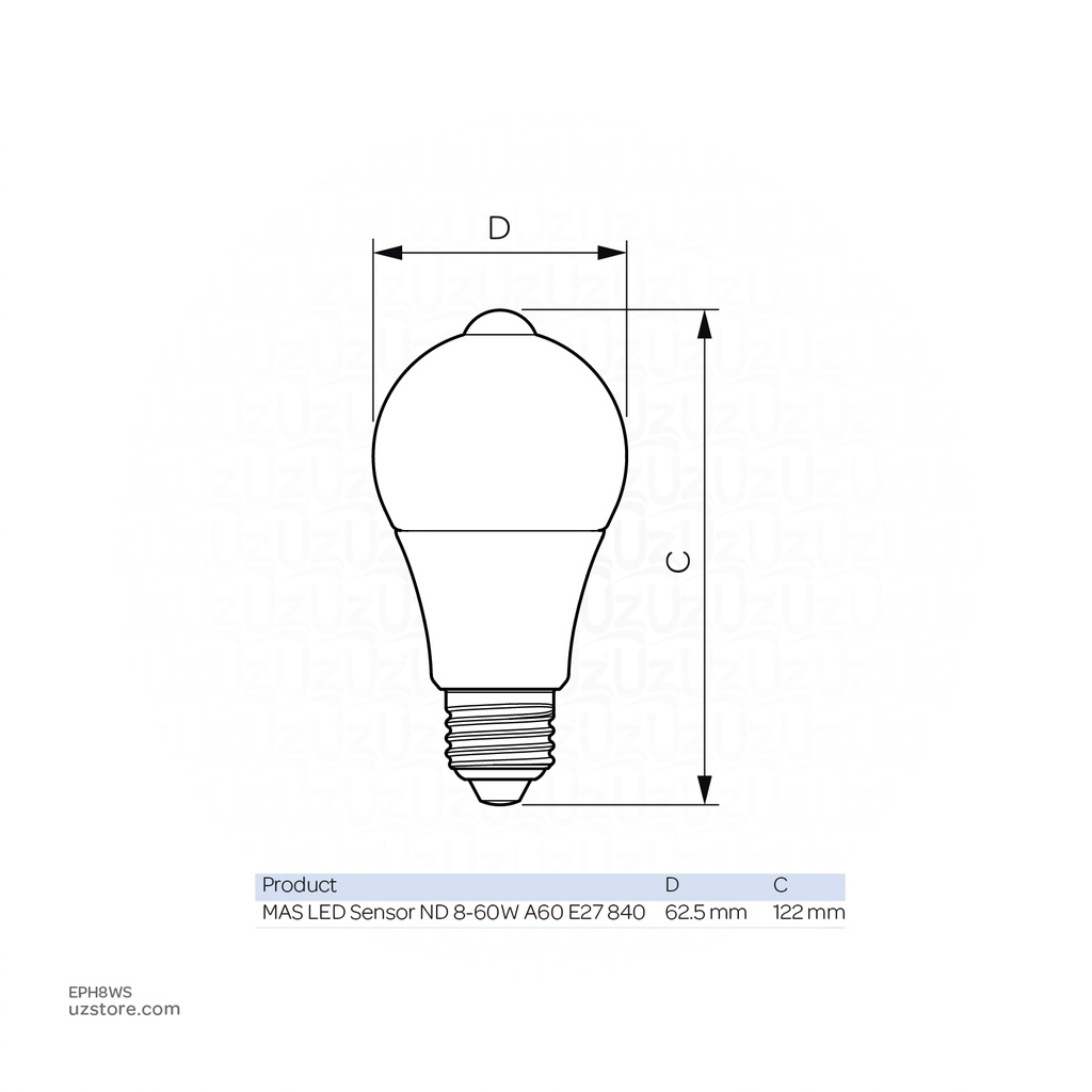 Philips MASTER Plastic LED Sensor MAS LED Sensor ND 8-60W A60 E27 Warm white