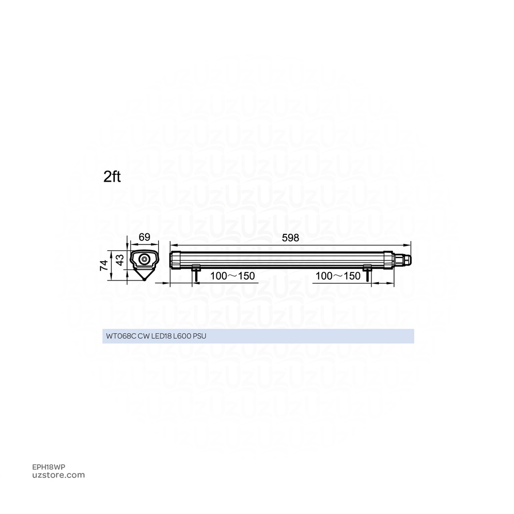 PHILIPS Smart Bright Outdoor LED Wide 2Ft Batten 220-240V IP65 6.5K 600mm WT068C CW LED18 L600 PSU, Make Philips