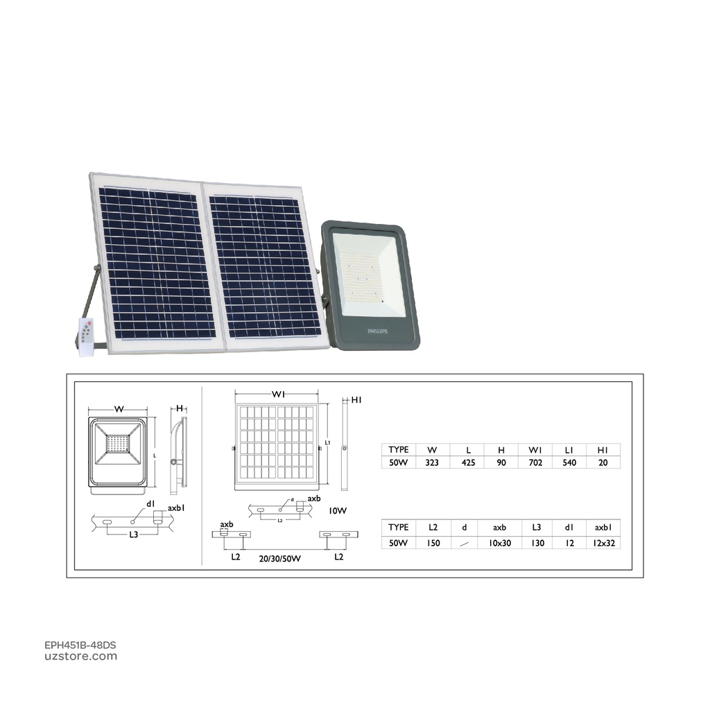 Philips Smart Bright Solar Flood Light 50W BVP080 LED48/757 200