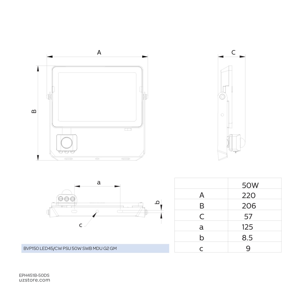 Philips Essential Smart Bright G4 LED Floodlight Sensor 50W Daylight BVP150 LED45/CW MDU