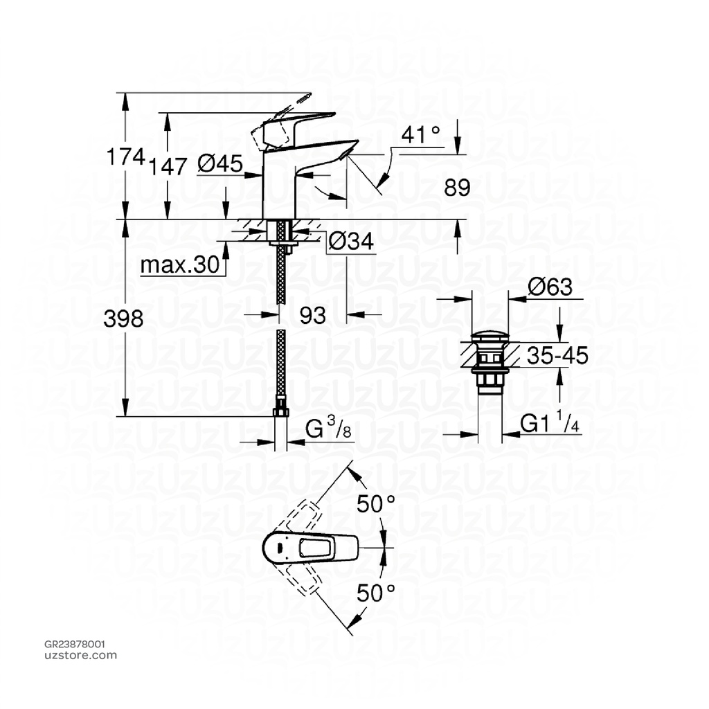 GROHE BauLoop OHM basin "Click" 5,7l S 23878001