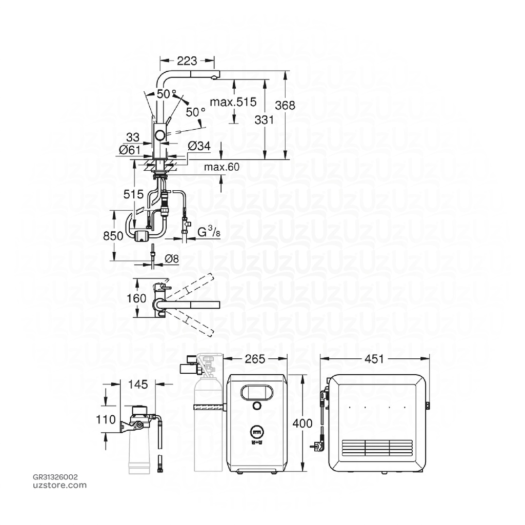 GROHE Blue Prof. L-sp pull-out mouss EU 31326002