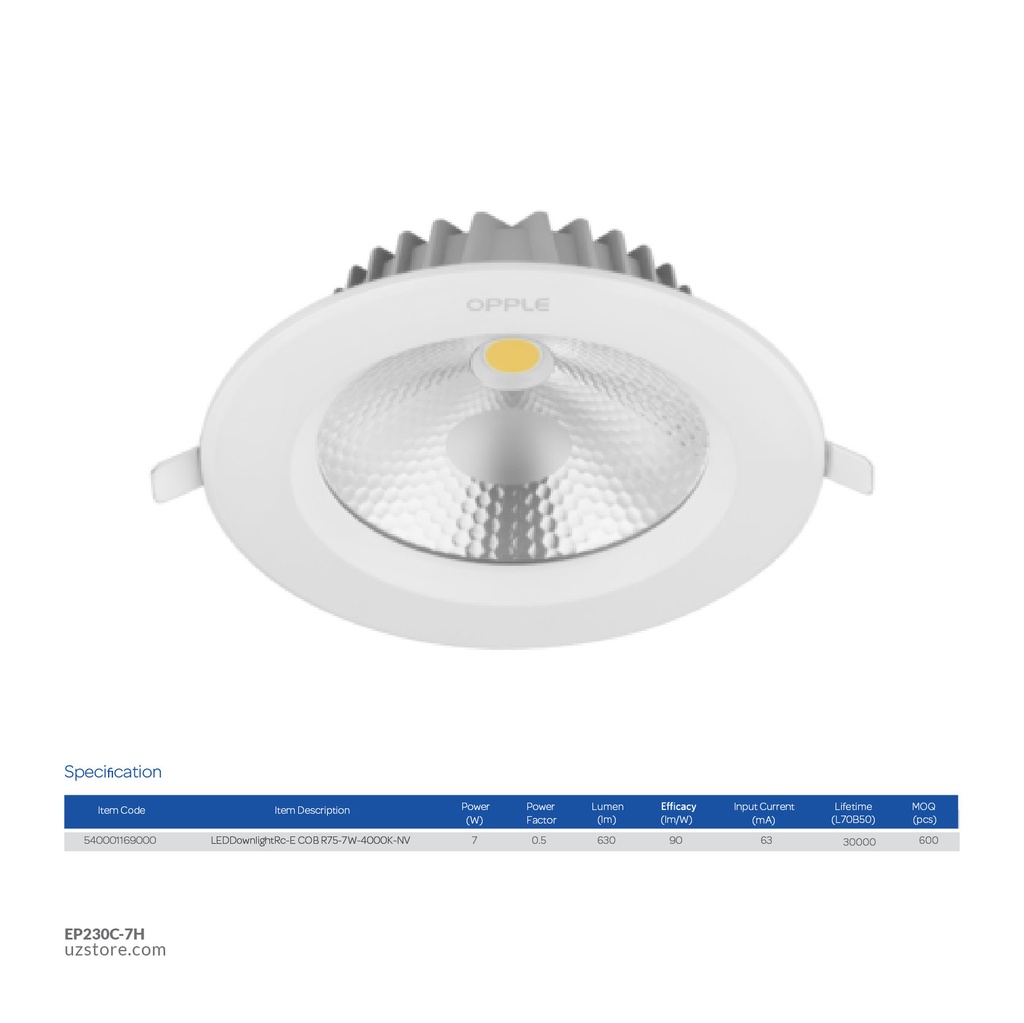 OPPLE LED Downlight Rc-E COB R75-7W-4000K-NV Half white