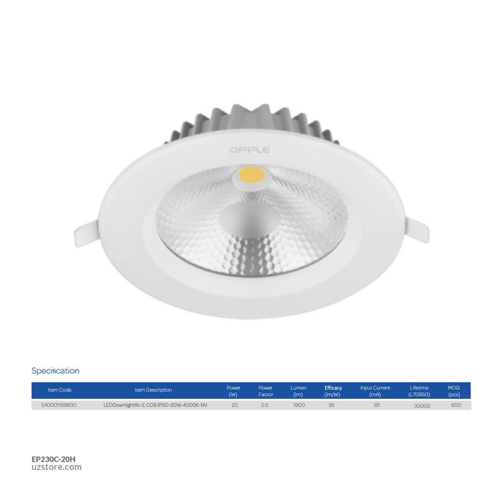 OPPLE LED Downlight Rc-E COB R150-20W-4000K-NV Half white