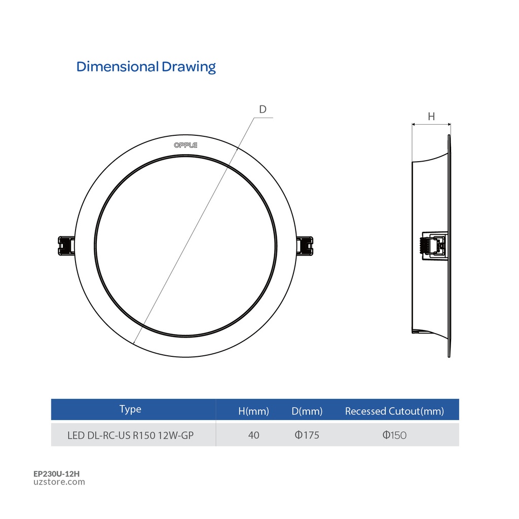 OPPLE LED US DOWNLIGHT RC-US R150 12W 4000K Half white