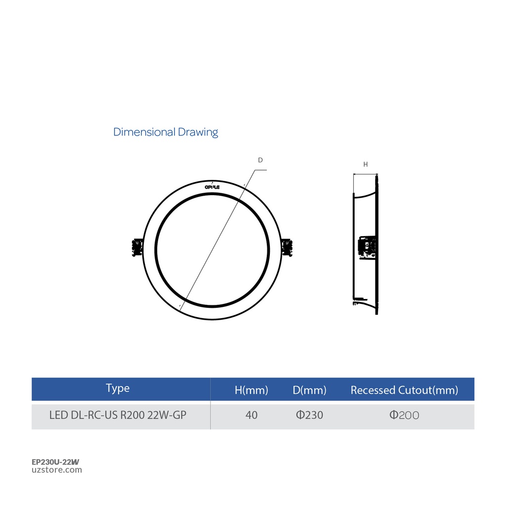 OPPLE Downlight RC-US R200-22W-4000-WH-GP Half white
