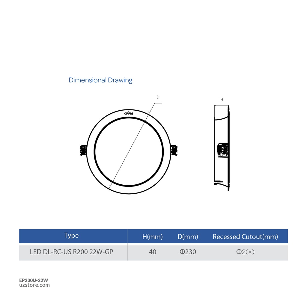OPPLE Downlight OPPLE Downlight OPPLE Downlight RC-US R200-22W-3000-WH-GP Warm white
