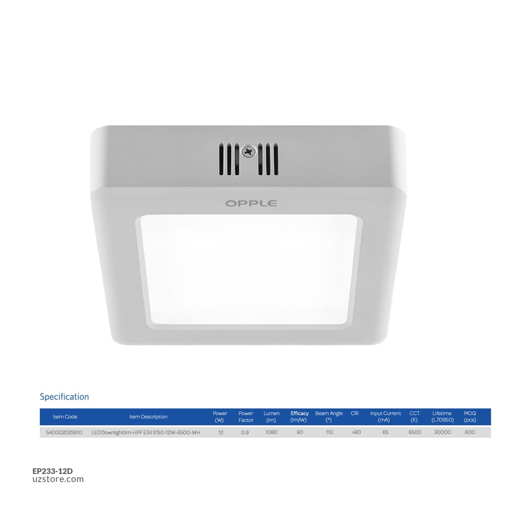 OPPLE Surface light Square Sm-ESII S150-12W-6000-WH-NV Daylight