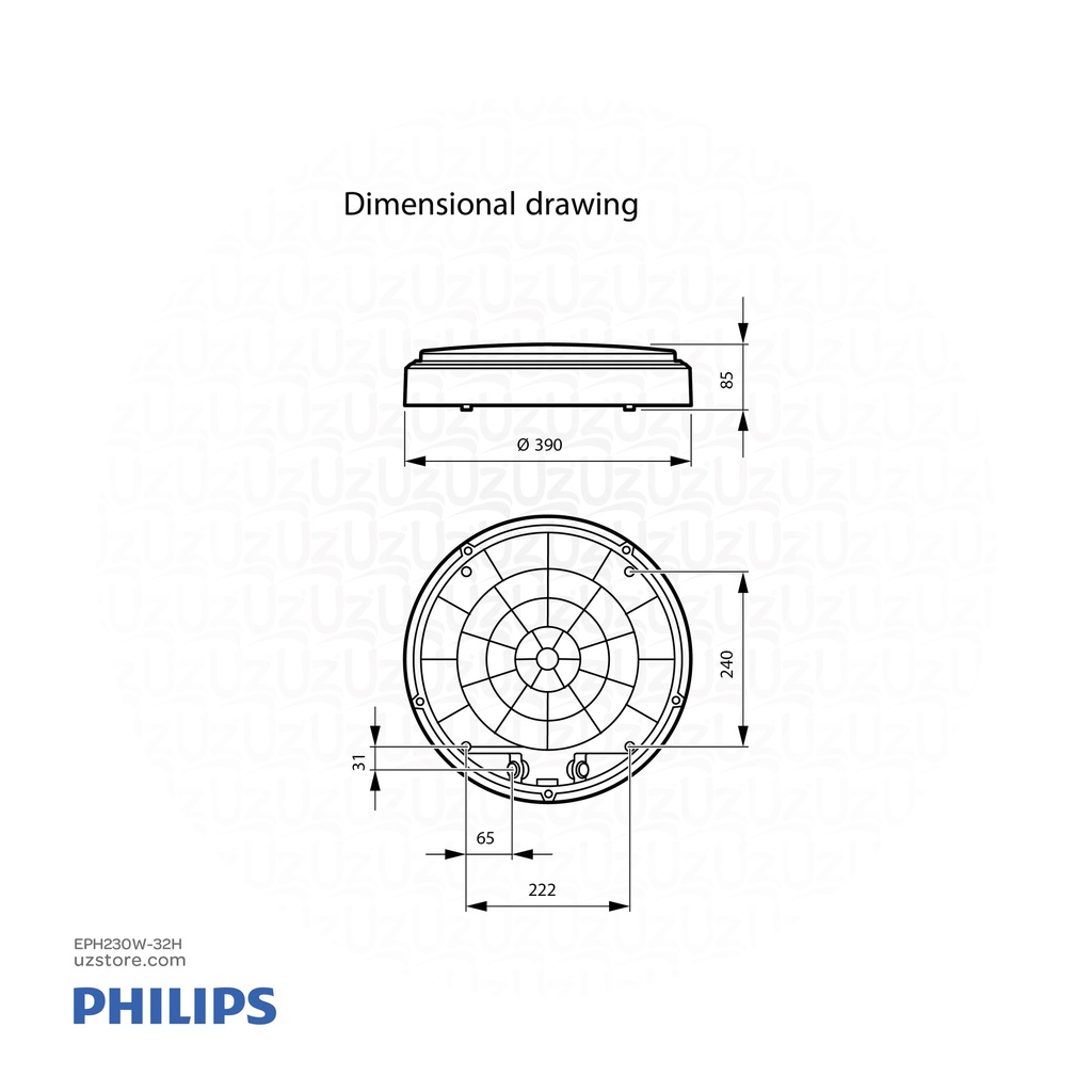Philips CoreLine Wall-mounted, 32 W, D390 mm, 3550 lm, 4000 K, IP65 WL140V LED34S/840 PSU WH 911401847882