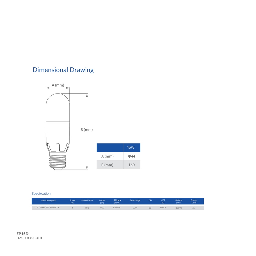 OPPLE LED-E-Stick Lamb -E27-15W-6500K-CT Daylight