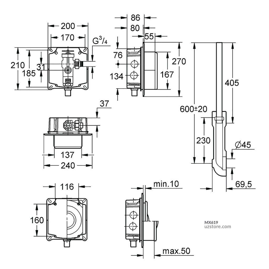 37157000 Rondo Grohe Wall mount Flush Valve