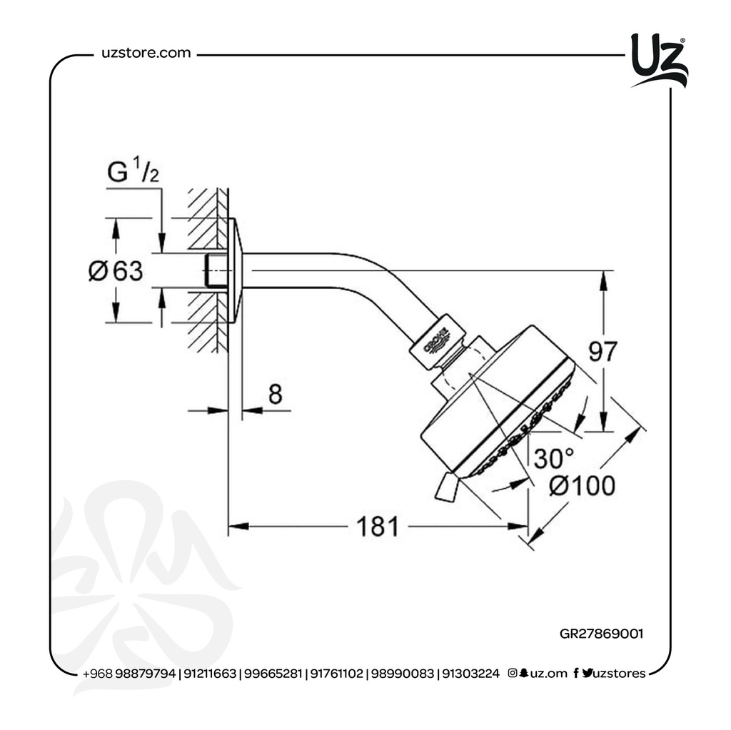 GROHE NTempCosmopolitan 100 IV headshw set 9,5 27869001