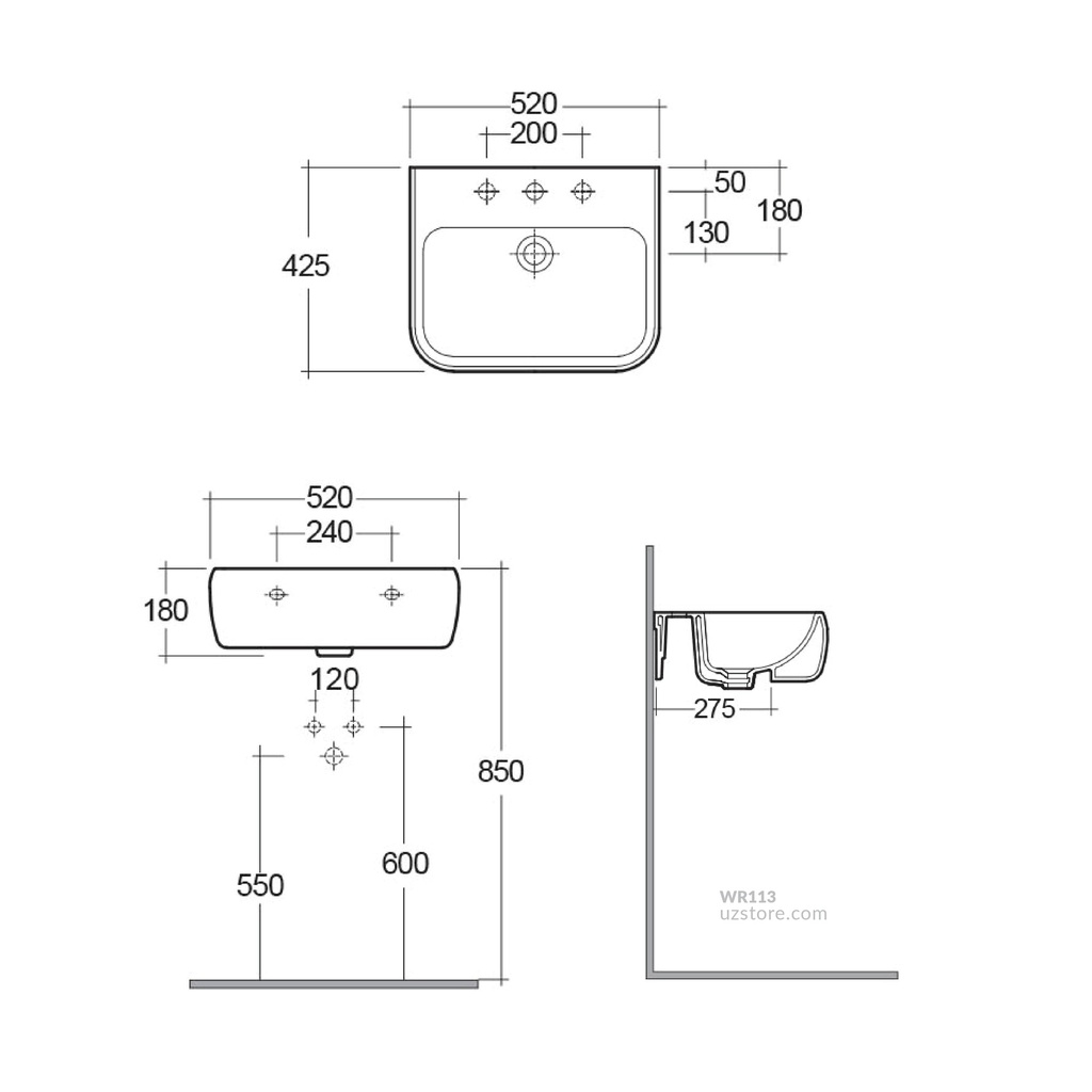 RAK- Metropolitan Semi Counter 520mm