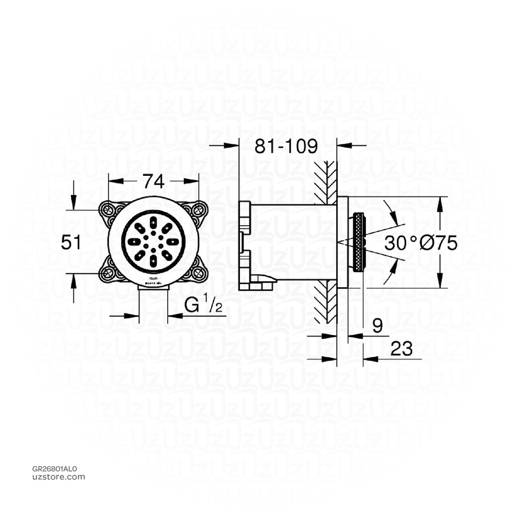 GROHE RSH AQUA 75 sideshower 3,3l round26801AL0