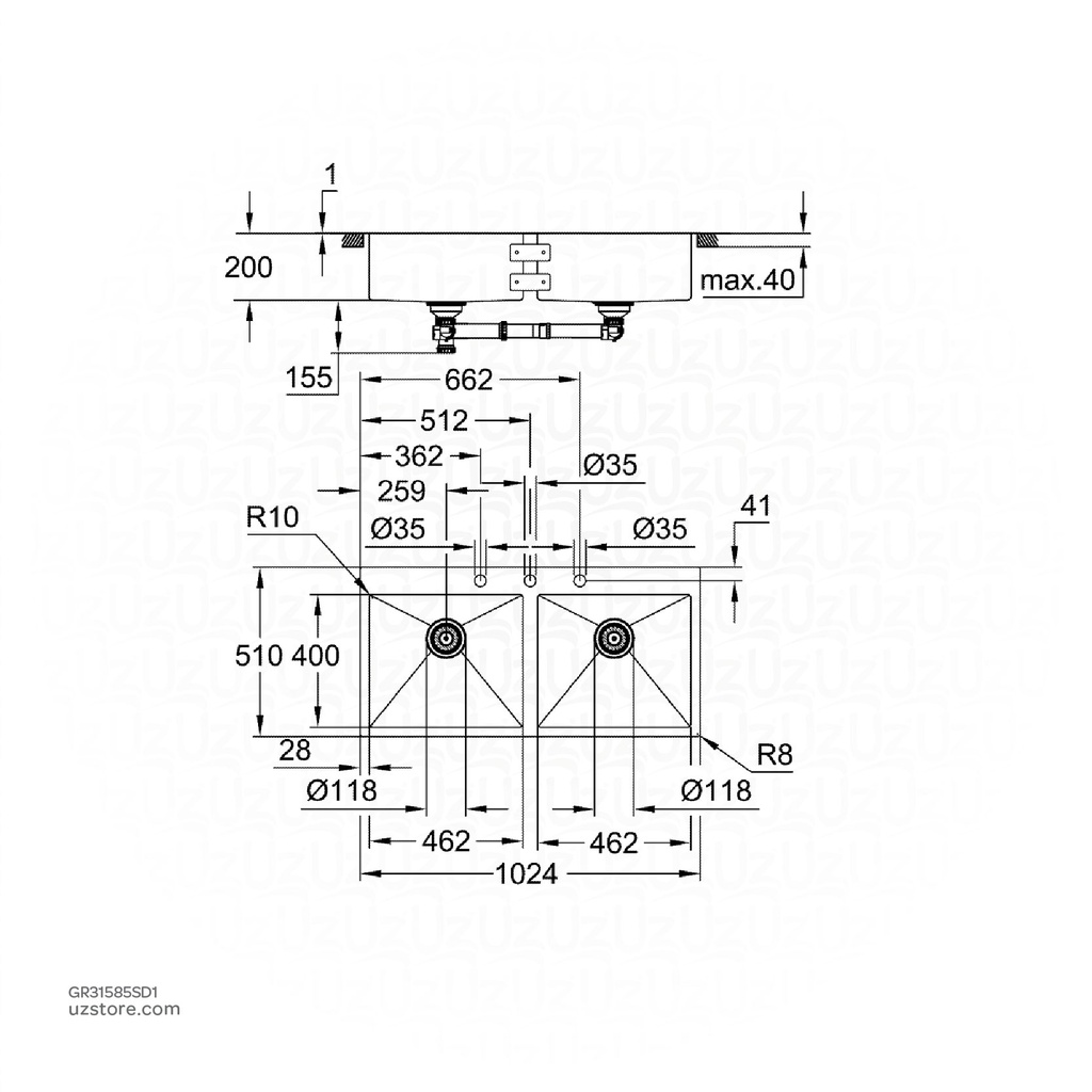 GROHE K800 Sink 120 -S 102,4/56 2.0 31585SD1