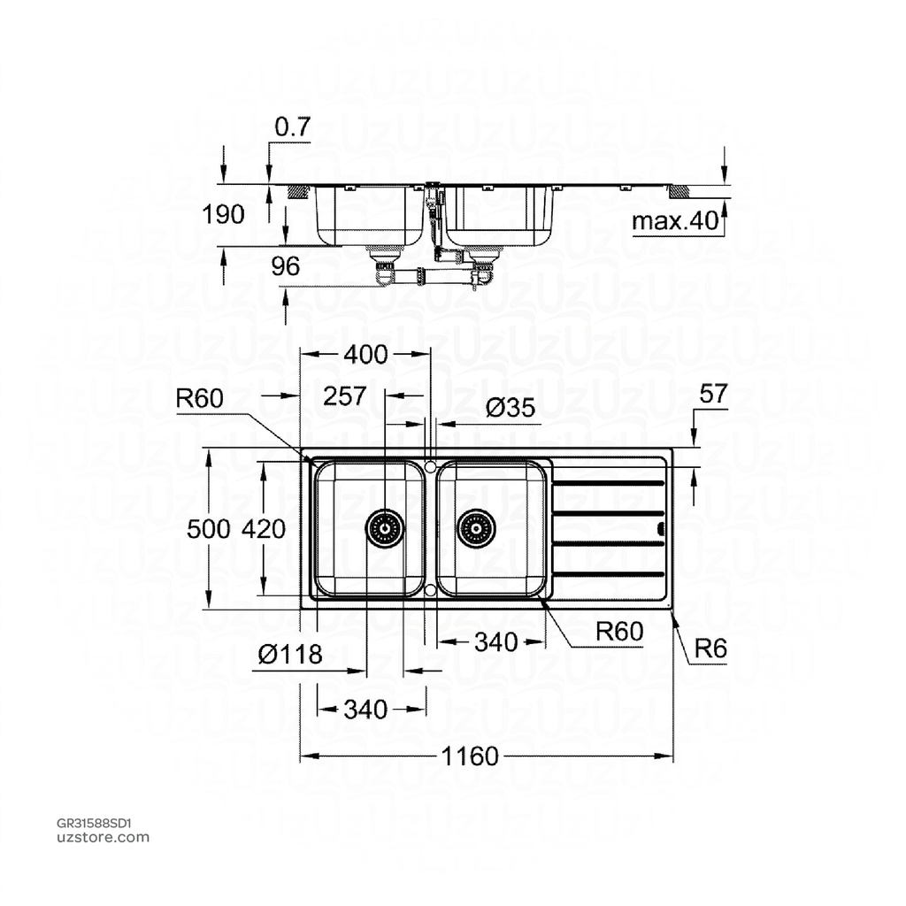 GROHE K500 Sink 80 -S 116/50 2.0 rev 31588SD1