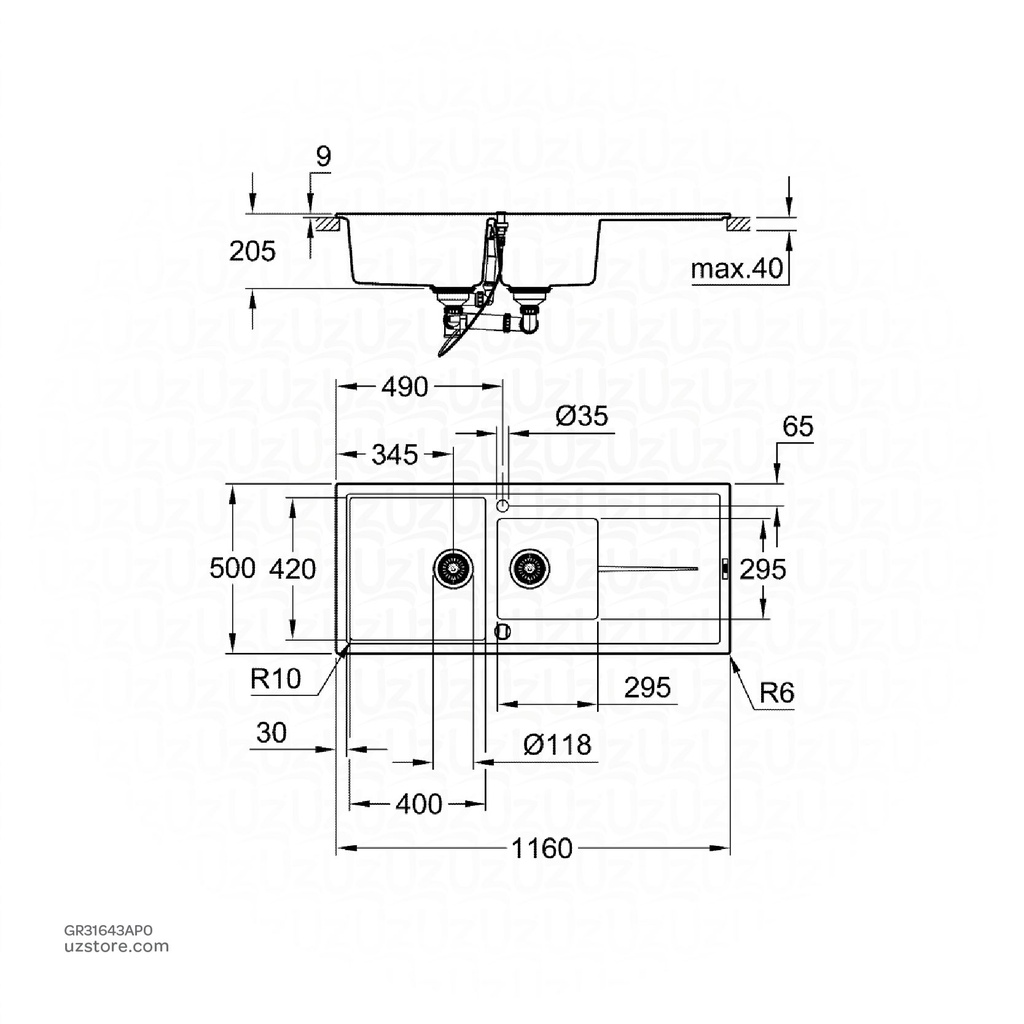 GROHE K400 Sink 80 -C 116/50 1.5 rev 31643AP0