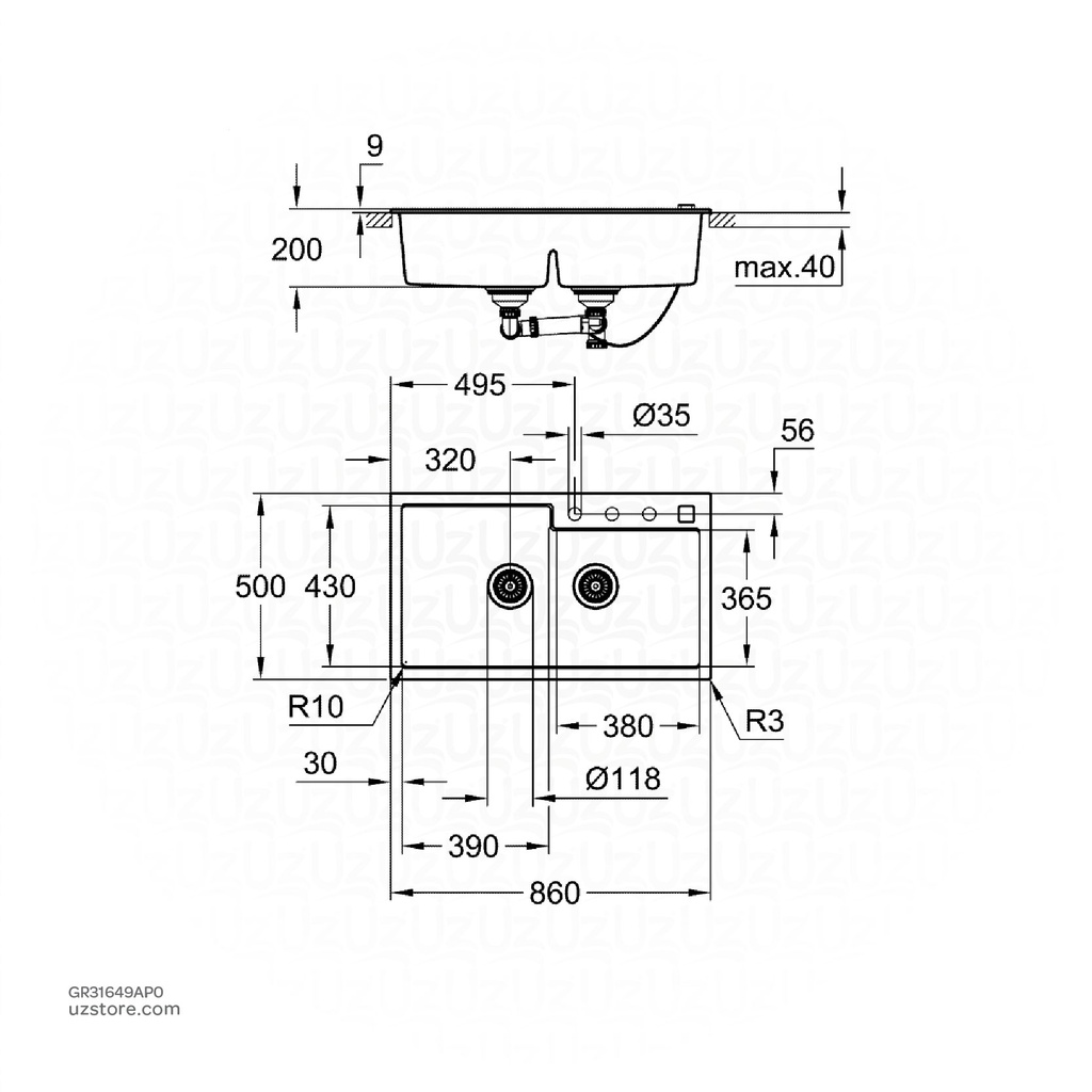 GROHE K500 Sink 90 -C 86/50 2.0 rev 31649AP0