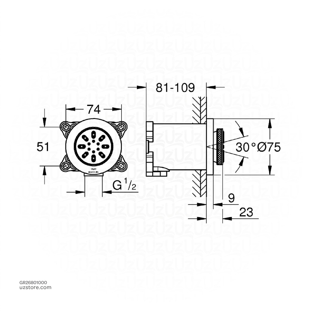 GROHE RSH AQUA 75 sideshower 3,3l round26801000