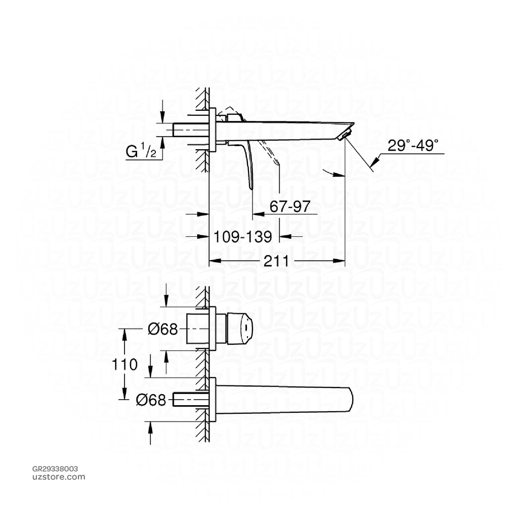 GROHE Eurosmart OHM trimset basin 2-h L29338003