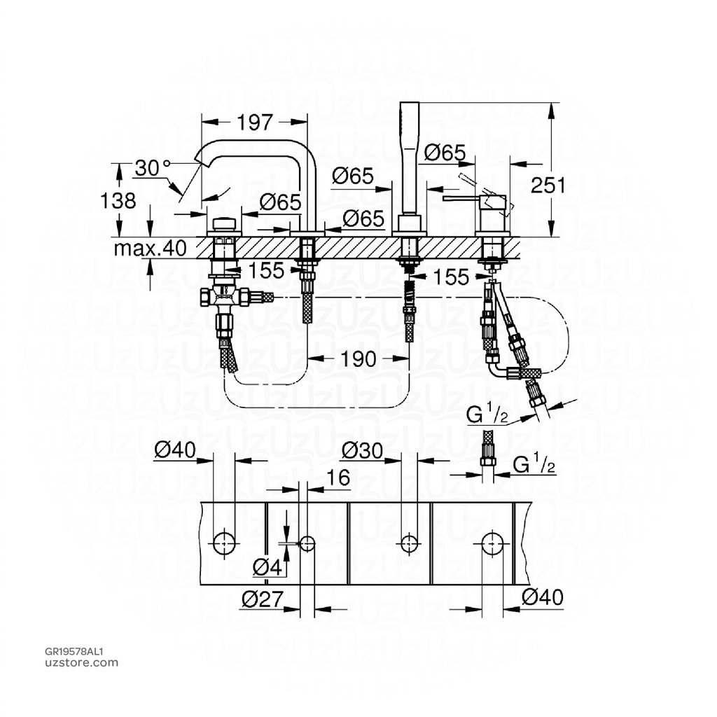 GROHE Essence New OHM bath 4-h 19578AL1