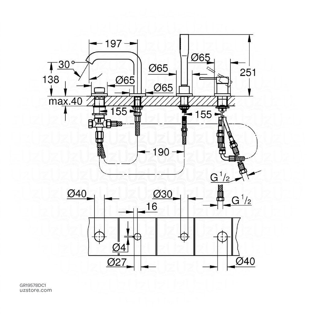 GROHE Essence New OHM trimset bath 4-h U-spout 19578DC1