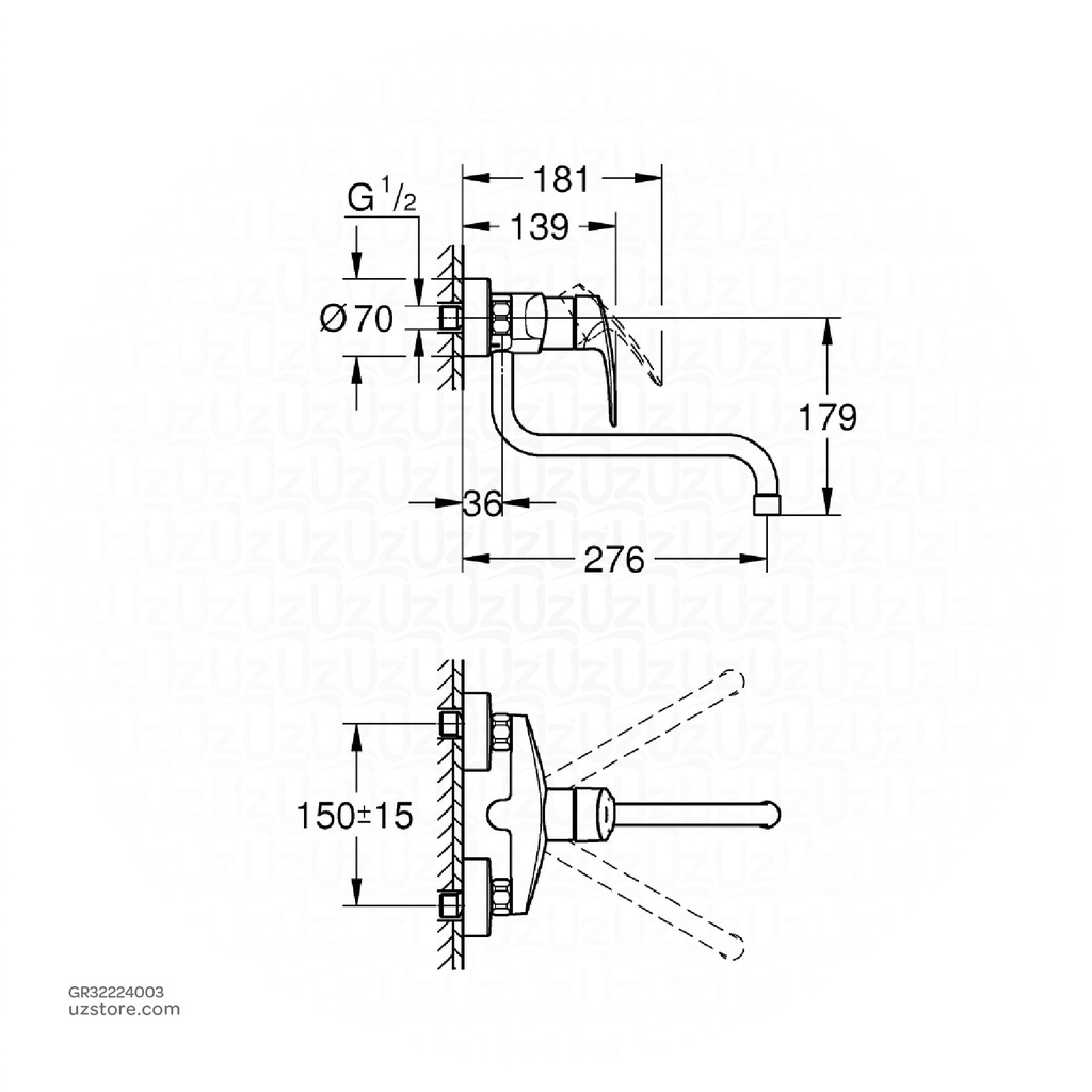 GROHE Eurosmart OHM sink exp low spout 32224003