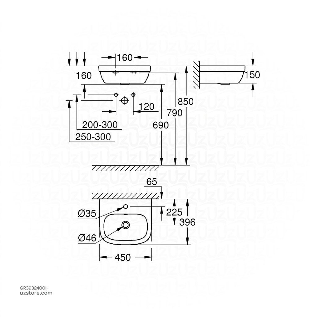 GROHE Euro Ceramic handrinse basin 45 3932400H