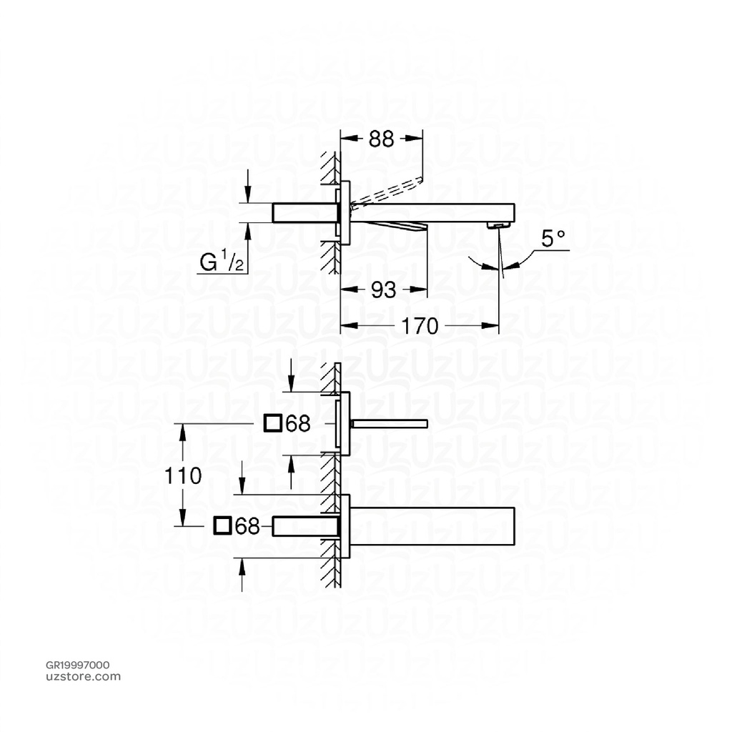 GROHE Eurocube Joy OHM trimset basin 2h wall M 19997000