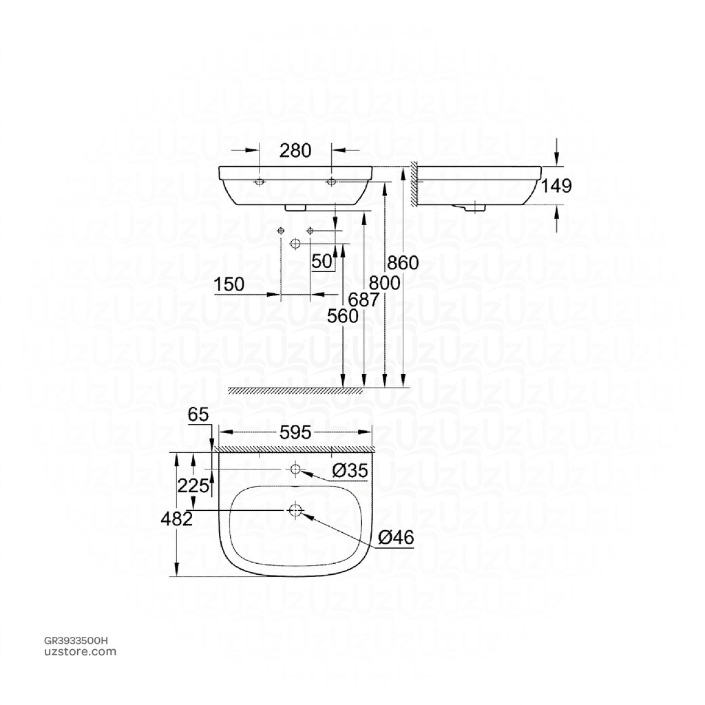 GROHE Euro Ceramic washbasin wall hung 60 3933500H