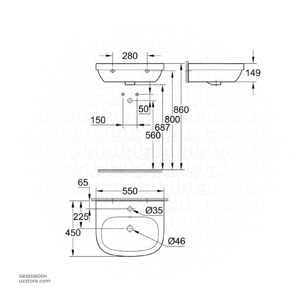 GROHE Euro Ceramic washbasin wall hung 55 3933600H