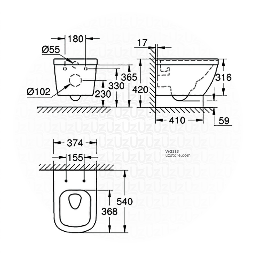 EURO Ceramic wc wall hung + EURO ceramic wc-seat soft close GR39328000+GR39330000 GROHE