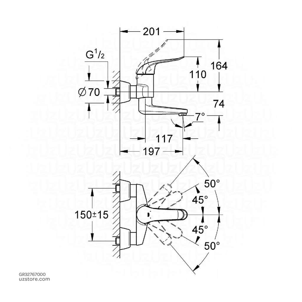 GROHE Euroeco Spezial Single wall basin mixer 32767000