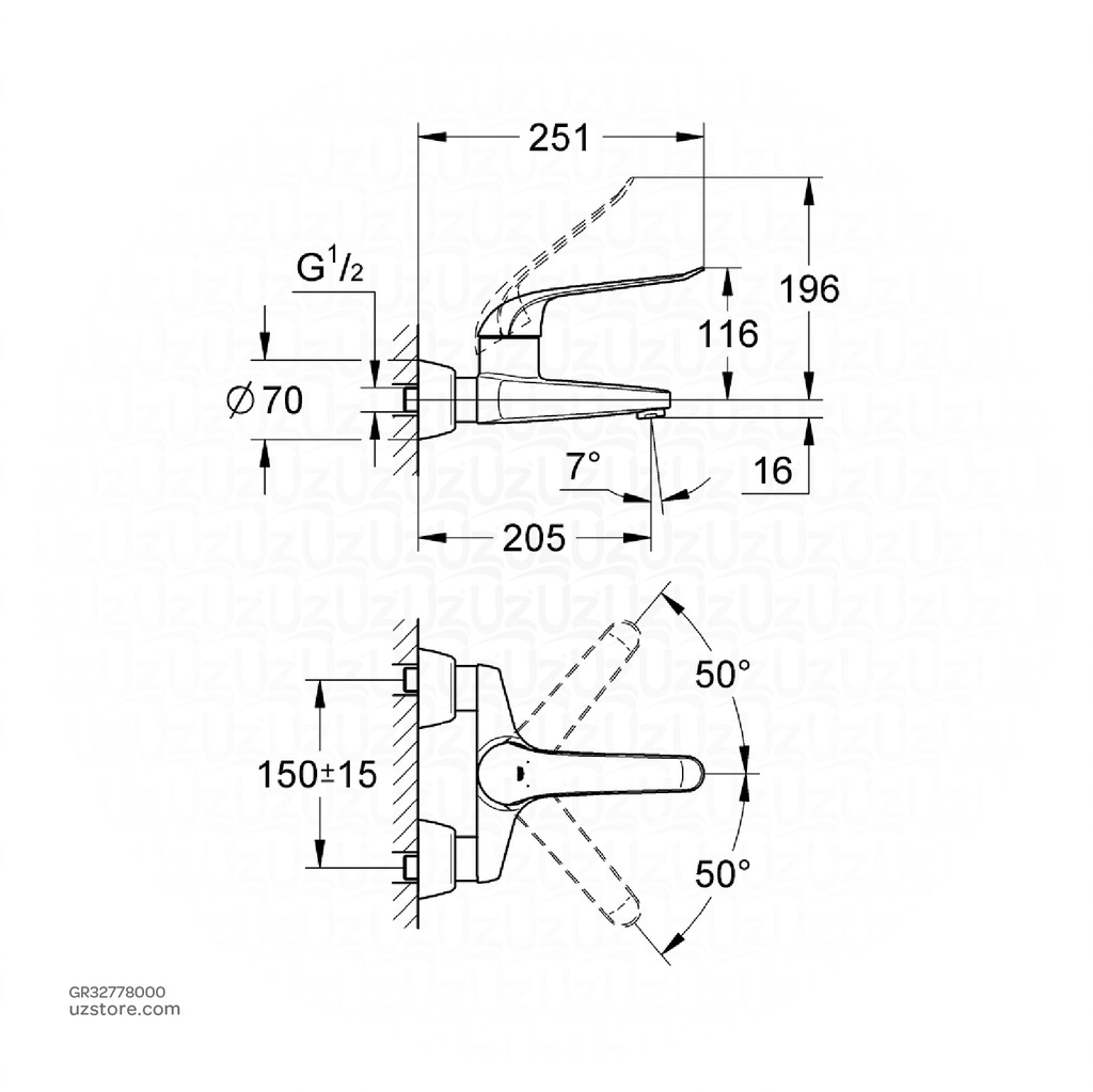 GROHE Euroeco Spezial Single wall basin mixer 32778000