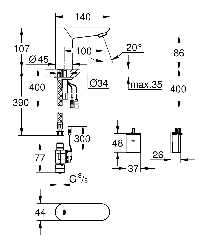 GROHE Euroeco CE electronic fitting basin 36271000