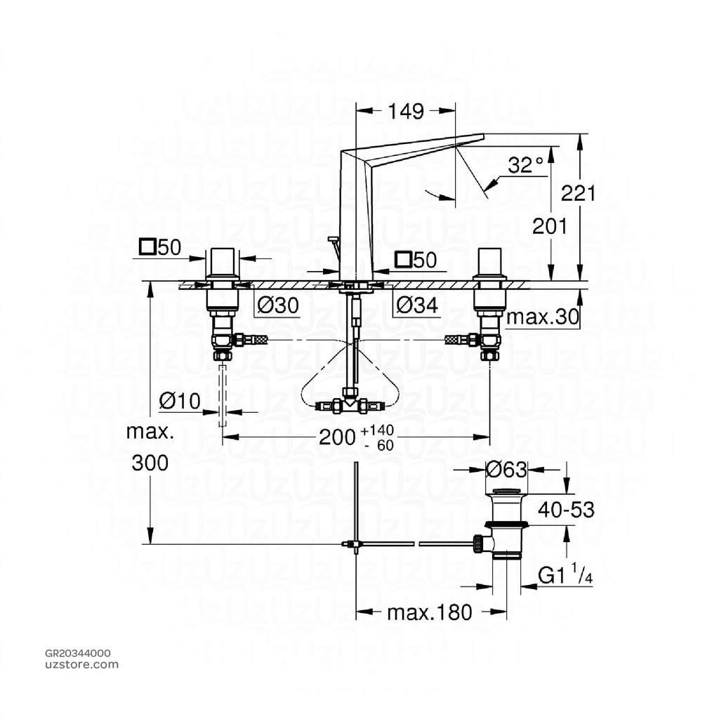 GROHE Allure Brilliant 2hdl basin 3-h high sp. 20344000