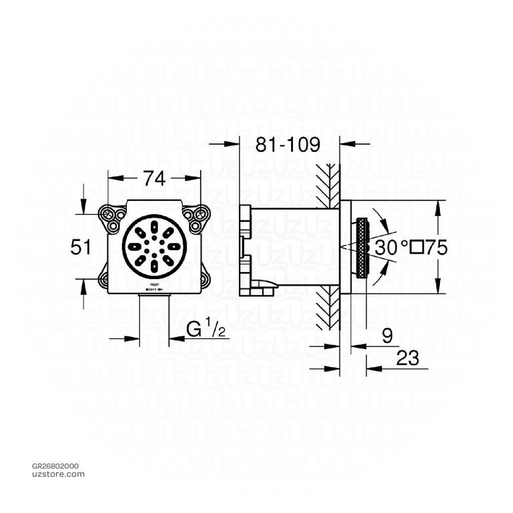 GROHE RSH AQUA 75x75 sideshw 3,3l square26802000