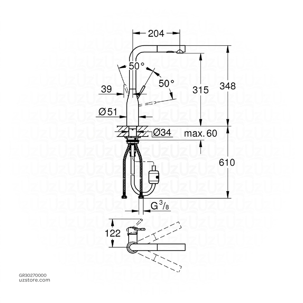 GROHE Essence New OHM sink L-spout spray 30270000