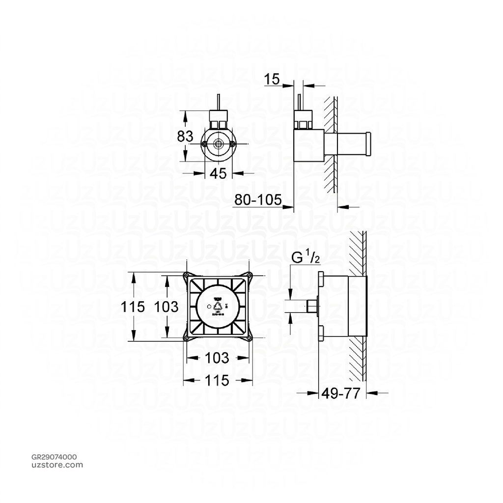 GROHE Rough-in Steam Outlet 29074000