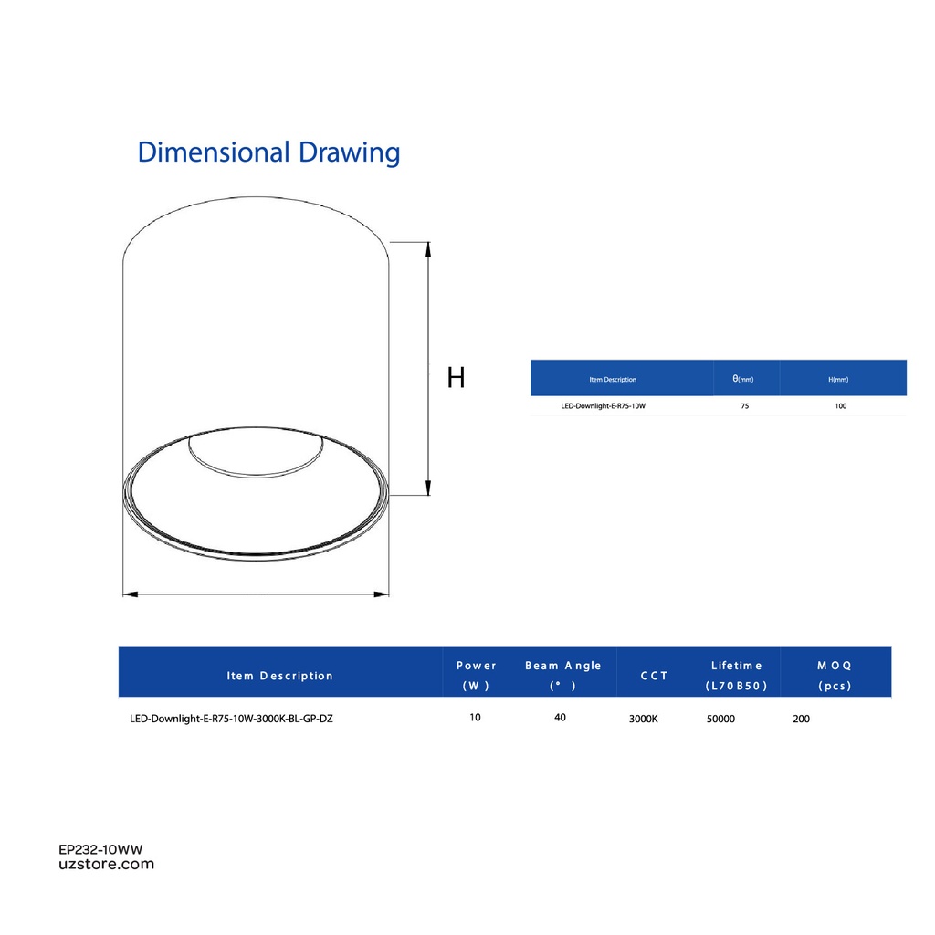 Opple LED SM downlight IP65 10W 3000K Warm white frame White