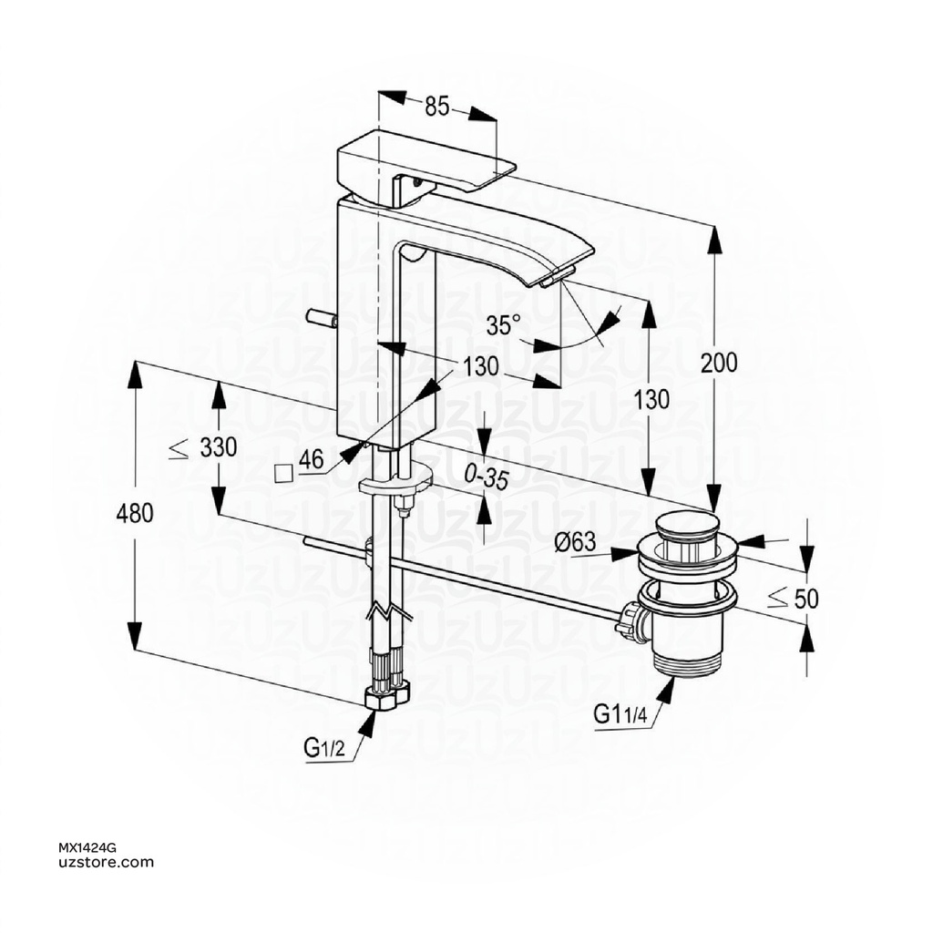 Kludi RAK PROFILE STAR 14060.GD1 Single Lever XL basin mixer Gold